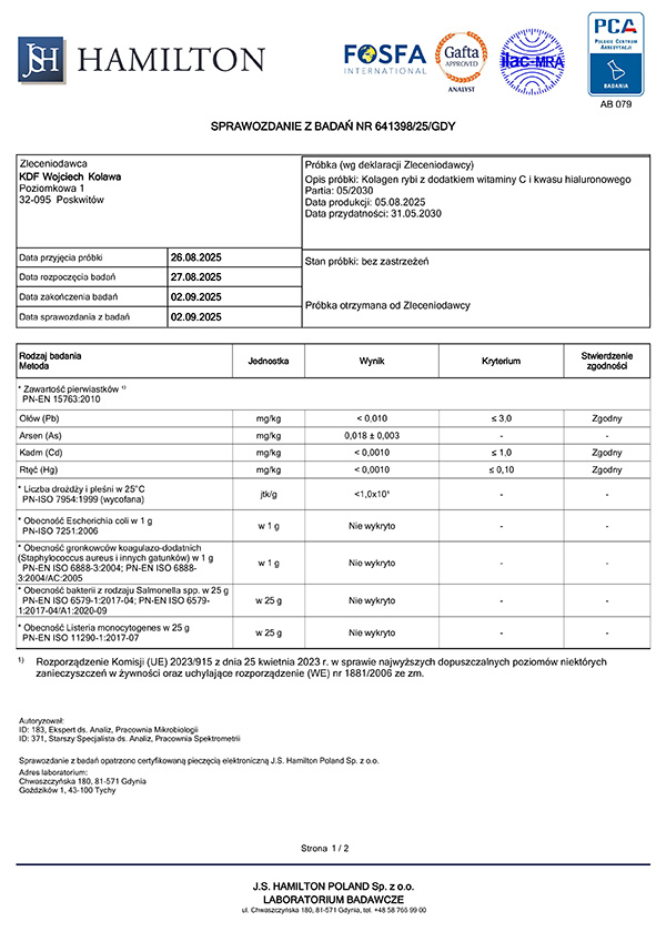 Kolagen Morski Certyfikat
